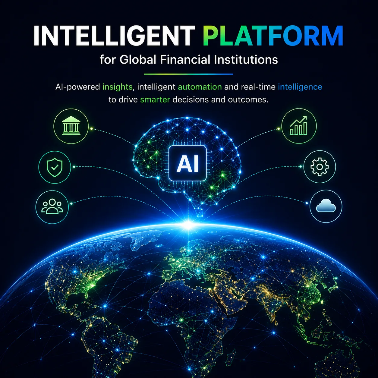 Intelligent Platform for Global Financial Institutions — an AI core linked to analytics, risk, automation and decisioning services